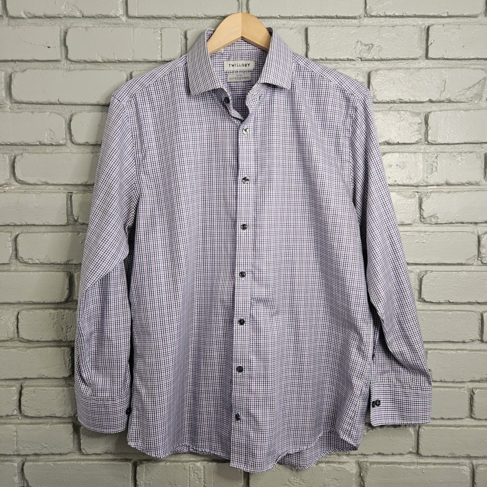 Twillory Mens Dress Shirt 16.5 32/33 Plaid‎ Purple Black